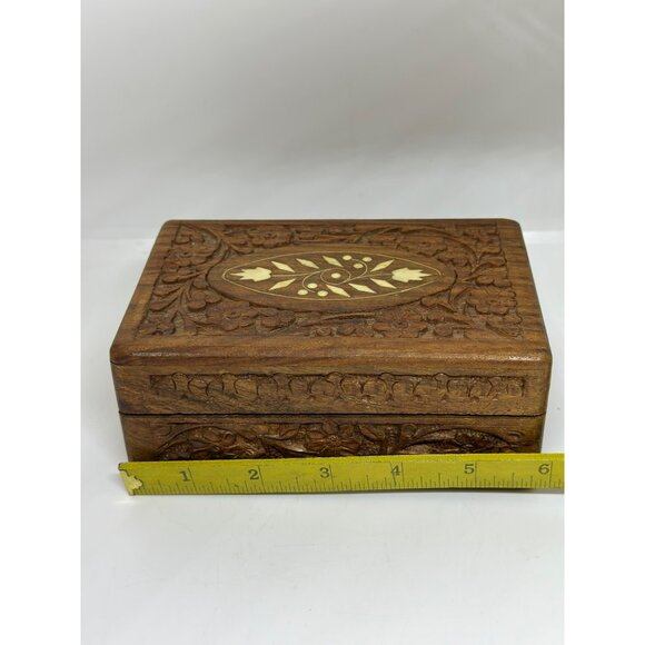 VTG Hand-Carved Wooden Jewelry Box | 2"x6" Trinket Keepsake Box - Picture 7 of 8